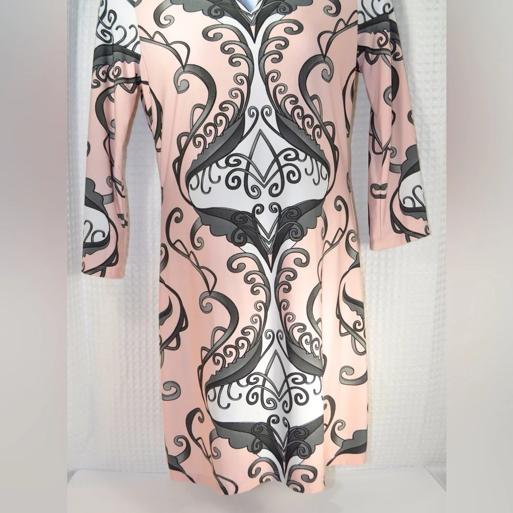 Blooming Rose Light Pink Dress w Bold Pattern & Keyhole Chest Women’s Size Large - Picture 4 of 6